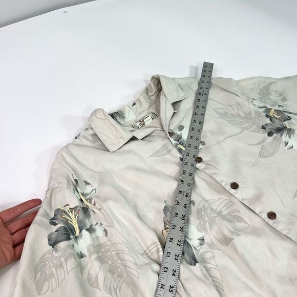 Tommy Bahama Shirt Mens XL Gray Floral Button-Front Hawaiian Shirt Silk - Picture 6 of 9